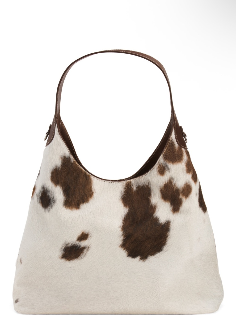 Cowhide Shoulder Tote in Brown & White